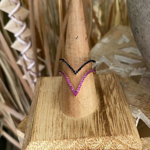 Sterling Silver Rose Gold CZ Ruby & Black 9/10 Adjustable Ring - Picture 6 of 6
